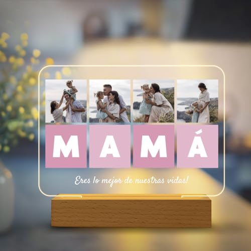 Transparent Gift Lámpara Personalizada con Cuatro Fotos Mamá Horizontal. Regalos Día de la Madre. Regalos Originales para Mujer. Regalos para Madres. Regalos Cumpleaños para Mujer. Regalos para Mamá