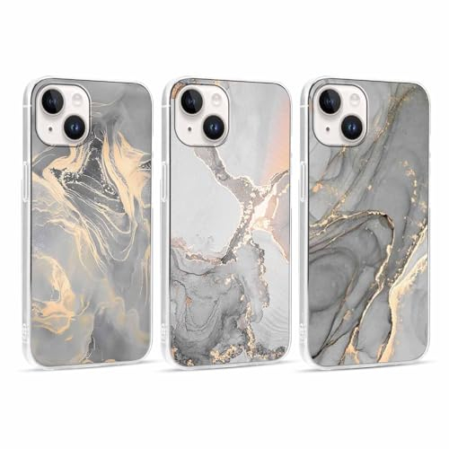 Foonary 3 Stück Hülle für Apple iPhone 14/iPhone 13 6,1, Handyhülle mit Muster Mädchen Aesthetic Marmor Marmor Muster Motiv Design Case, Silikon Schutzhülle Cover für iPhone 14 / iPhone 13, Marmor8