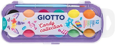 GIOTTO Candy Collection - Boîte 12 pastilles de gouache pastel + 1 pinceau