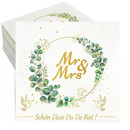 Servietten Hochzeit 36 Stück Eukalyptus Servietten Schön Dass Du Da Bist,3-Lagig 33 x 33cm Servietten Weiß Liebe Mr & Mrs Deko Hochzeit Papierservietten Tischdeko Hochzeit