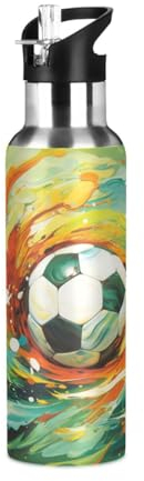Niigeu Pallone Da Calcio Sportivo Bottiglia Acqua Acciaio Inox, Isolato Borraccia Termica Senza BPA per Bevande Calde e Fredde per Bambini Sport Ciclismo Scuola (600ml/1L)