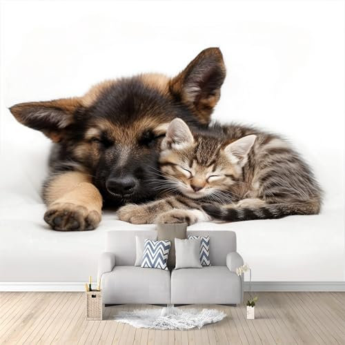 Fototapete 150 x 105 cm Moderne Wandtapete für Schlafzimmer und Wohnzimmer - Vlies Tapeten mit UV-Beständigkeit und Geruchsfreiheit - Wandbild mit Tiere, Katzen und Hunde
