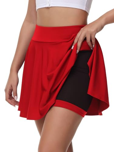 Damen mädchen Basic Rock Schwarzer Damen Mini Skater Rock mit Hose,Taschew vielseitige dehnbaren informell Tennis Rock