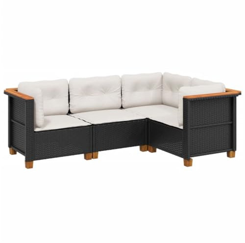 vidaXL Garten Sofa Garnitur 4-TLG., Gartenmöbel Set mit Kissen, Sitzgruppe für Garten Terrasse, Sitzgarnitur Lounge Modular, Schwarz Poly Rattan