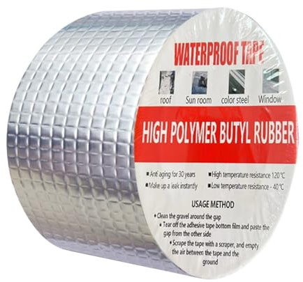 Cinta adhesiva de caucho butílico cinta adhesiva de sellado de papel de aluminio de caucho butílico autoadhesiva cinta adhesiva de asfalto exterior para fugas de techo (5cm X 5m)