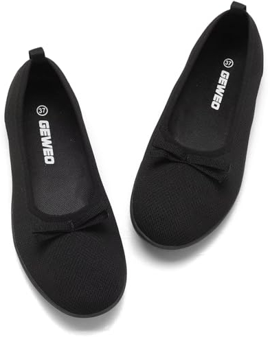 Geweo Damen Ballerinas Elegant Slip On Knit Kleid Schuhe Barfußschuhe Barfuss Ballerina Flache Schuhe Runde Zehe Slippers Walking Ballerinas für Frauen Bequem Weich Hausschuhe, Schwarz 37 EU
