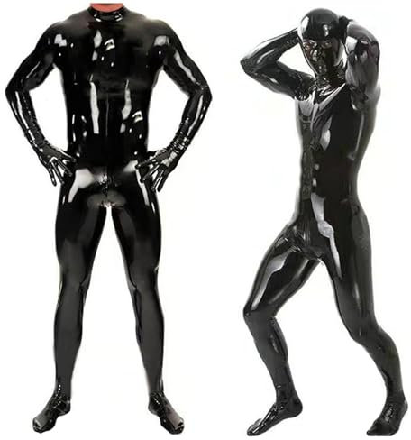 Generisch Schwarz,XXL, Männer Sexy Spiegel PU-Leder Latex-Ammoniak Freizeit Reißverschluss Alles Inklusive Eng Overall Nachtclub DS Bühne Kleidung