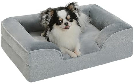 PAWZ Road Kleines Hundebett, waschbar, orthopädisch mit abnehmbarem Flanellbezug und Reißverschluss, Hundesofa für kleine Hunde, 2-lagiges wasserdichtes Hundebett Grau, 61x45x16cm
