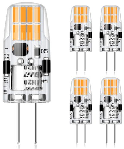 AGOTD LED G4 Lampen, 2W 2700K Warmweiß 12V AC/DC G4 Leuchtmittel, Ersetzt für 20W Halogenlampen, 296LM Birnen, Nicht Dimmbar Stiftsockellampe Glühbirnen, 5er Pack