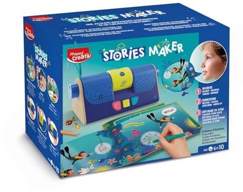 Maped CREATIV – 907078 Geschichten-Machine STORIES MAKER – Schöpfer von Geschichten, Zeichnen, Erfinden und Aufzeichnen von Geschichten – mit Stimmverzerrer und mehr als 200 Stickern