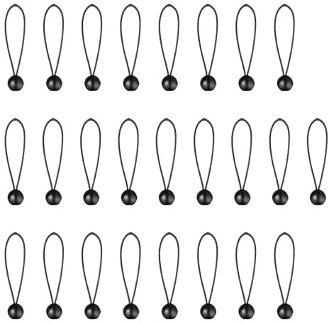 Onezebra 25Pcs Bungee Balls Cords, 6 Inch/15cm Bungee Cord with Balls, Heavy Duty Elastic Tie Down Straps, UV Resistant, Elastic Cord for Tarpaulin, Tent, Camping, Flag Pole, Marquee (Black)