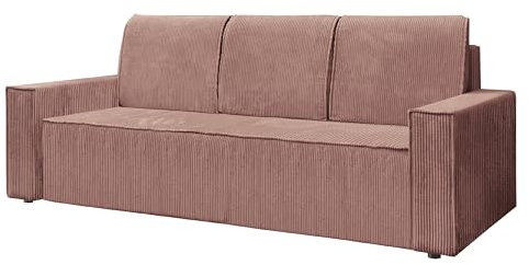 KIER FURNITURE Cord Sofa mit Schlaffunktion Leo - 236 cm Lang - Ausziehbar Wohnzimmer-Sofa mit Bettkasten und Armlehnen - 3-Sitzer - Große Liegefläche 143 x 200 cm - Rosa