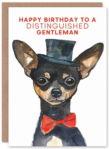 Artery8 Distinguished Gentleman Top Hat Chihuahua Dog Blank For Him Or Her Art Birthday Card