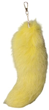 Asukohu Schlüsselanhänger aus Plüsch-Kunsthaar, Fuchsschwanz, eleganter Schlüsselanhänger mit Fuchsschwanz, modischer Schlüsselanhänger, gelb