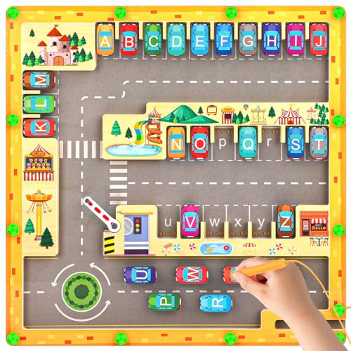 FUIOCOCP Labyrinthe Magnétique, Jeux Montessori 3 4 5 6 7 8 Ans Jeu de Société en Bois Alphabet Puzzle Jouet Lettres Enfant Jeu Éducatif Voyage Cadeau Anniversaire Noël pour Ado Garçon Fille