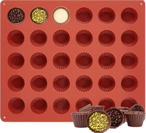 GUOYOU 30 Cavity Mini Peanut Butter Cup Mold Chocolate Moulds Silicone Baking Mold Chocolate Candy Mold for Making Cake Scented Candles Chocolate Ice Cube Jelly