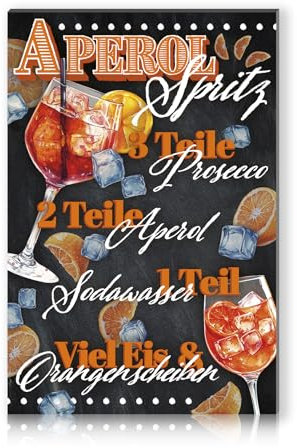 Cocktail Rezepte 20x30cm Alu Schild Deko Metallschild Dekoration für Bar Theke Pub Küche Cafe Geburtstag Geschenk Rezept RV003 (02 Aperol)