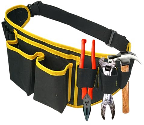 NLONLL Werkzeuggürtel Herren Verstellbare Kinder Werkzeugtasche Gürtel Oxford Werkzeug Gürteltasche mit 12 Taschen Abnehmbare Handwerker Gürtel für Elektriker Schreiner Bauarbeiter (Schwarz)