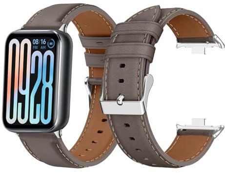 LanQii Leather Strap for Xiaomi Smart Band 9 Pro/Xiaomi Smart Band 8 Pro, Soft Leather Bracelet, Men Women Replacement Watch Band for Xiaomi Mi Band 9 Pro/Xiaomi Mi Band 8 Pro - Gray