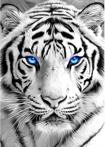 DOMROM Weißer Tiger Diamond Painting, Tier Diamond Painting Erwachsene Kinder Diamond Painting Set, Diamant Malerei Kit Diamond Art Erwachsene für Home Wand Dekor 30x40cm