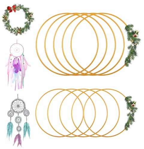 10 Stück Metallringe zum Basteln 20cm 15cm, Metallring,Dekoring Bastelringe Metall,Drahtringe zum Basteln für Traumfänger Ring, Floristik, Wandbehänge Deko, Blumen Reifen Goldene Hochzeit Deko (Gold)