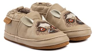 Mikk-line Zapatos de bebé para gatear – Zapatos de piel suave para aprender a caminar con suela de ante antideslizante – Pantuflas estampadas con motivos de animales y forro de lino para niños y niñas