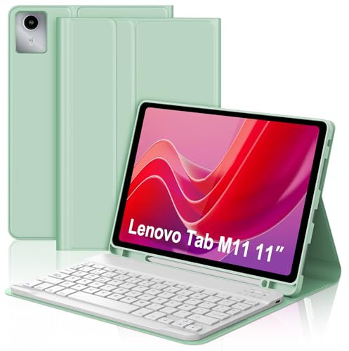 FOGARI Teclado para Lenovo Tab M11 11 Pulgadas 2024, Funda para Lenovo Tab M11 con Español Ñ Teclado Bluetooth Magnético Desmontable para Tablet Lenovo Tab M11, Verde Claro