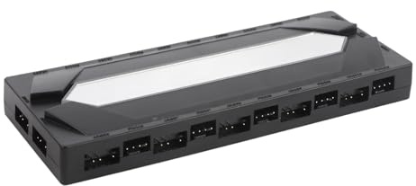 ARGB und PWM Lüfter Hub Splitter, 10 Ports für ARGB & PWM Case Fan Hub mit Controller und SATA -Leistungseingabe, Magnetic Backplane Splitter Case Fan Hub Adapter (BLACK)