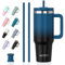 WATERSY 1182 ml Vaso Termico con Asa, Taza Termica de Acero Inoxidable,40oz Tumbler Café con 2 Pajita, Vaso con Tapa, Travel Mug para Frío y Caliente, para Gimnasio,Oficina (Verde-Azul)