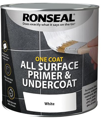 AOC24 - 2.5l All Surface One Coat Primer & Undercoat Paint | Fast-Drying, Water-Based | For Interior Tiles, Ceramic, Melamine, Cupboards, MDF, Wood, Metal, uPVC, Plastic & Brick - White (2.5l)