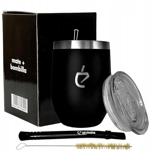 UN MATE – Set Yerba Mate Originale con Tazza Termica da 350 ml, Bombilla in Acciaio Inox, Coperchio e Spazzola – Starter Kit Elegante Senza BPA, Perfetto per Iniziare