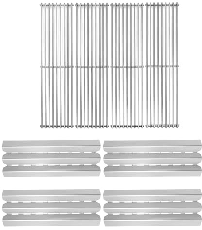 Votenli S9602A (4er-Pack) Edelstahl-Heizplatte und 66024 Grillroste Ersatz für Broil King Grill 9625-84, 9625-87, 9635-84, 9635-87, Baron 320, Baron 340, Baron 420, Baron 420, Baron 420 40 kg
