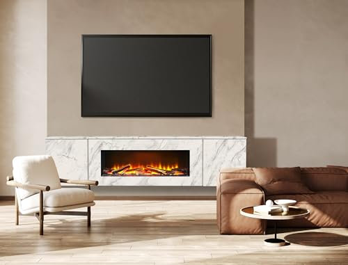 Acantha Orion Electric Floating Media Wall Suite/Fireplace, Carrara White Marble Effect, 91 Inch