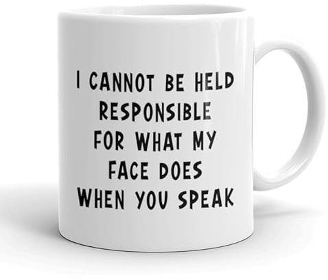 VIROSA Funny Colleague Mug – I Can’t Be Held Responsible for My Face – Funny Gift for Women, Friends, Office – Birthday, Secret Santa, Xmas – 11oz Bold White Ceramic Cup