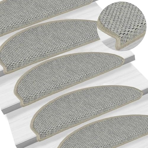 Snsowed Treppenmatten Selbstklebend Sisal-Optik 15 STK. 65x21x4 cm Grau, Stufenmatten, Treppenteppich, Antirutschmatten Für Treppen - SPU:326875