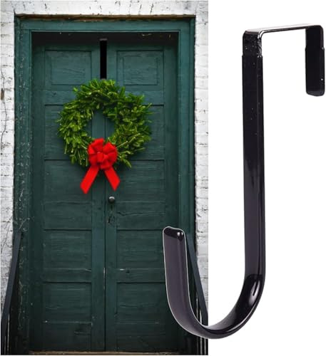 Clockjuan 1 Pack Black Wreath Hanger - Strong Bearing Fall Wreath Christmas Halloween Decorations Carbon Steel Wreath Door Hook
