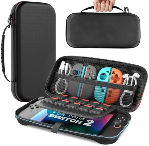 Nawchedo Housse pour Nintendo Switch 2, étui Rigide et Portable pour Switch 2, Sac de Protection avec 10 emplacements pour Les Cartouches de Jeux et des Poches pour la Console et Les Accessoires