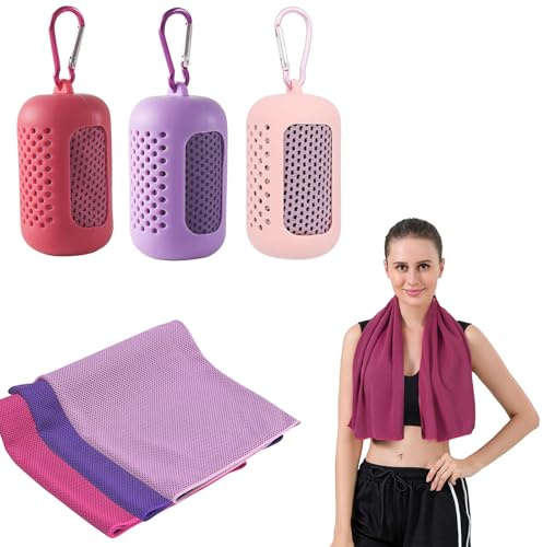 Gym Towels, 3 Pack Cooling Towel Soft Microfiber with Portable Silicone Sleeves, Breathable Instant Towels, Microfiber Soft Quick Dry Gym Towel for Sport Camping Swim Fitness(30 x 90cm, 3 Colors)