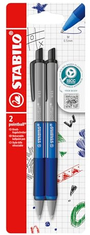 STABILO pointball colorful - Ballpoint Pen | Pack of 2 - Ultramarine with Blue Ink