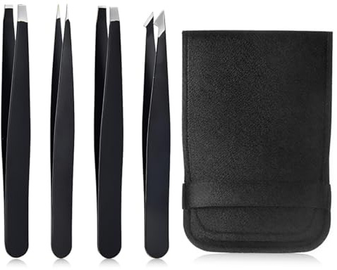 GNALIA Tweezerman Wimpernzange, 1 Packung + 4 Augenbrauenpinzetten, professionelle Edelstahl-Pinzette, 9.5 cm lang, schwarz, für Wimpern und eingewachsene Haar Pince