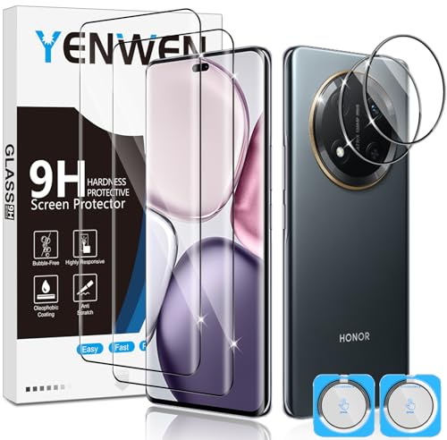 Yenwen Verre Trempé pour Honor Magic 7 Lite 5G, 2 Pièces Protection écran Film et 2 Pièces Caméra Arrière Protecteur pour Honor Magic7 Lite, 2.5D Vitre Protecteur, Anti Rayures, Dureté 9H Glass HD