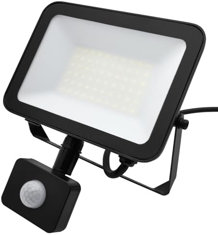 Long Life Lamp Company LED Floodlight 50W Black Cool White 6500K with Detachable PIR Sensor FL65K50W