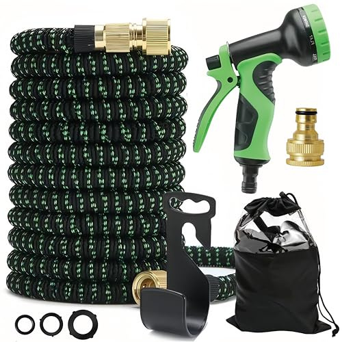 75FT/22.5M Expandable Water Hose with 10 Function Hose Nozzle, Extra Strength Elastic Hose with 1/2 &3/4 2-in-1 Brass External Fittings， Hosepipe for Gardening Patio Car Washing Pet Bathing (75FT)