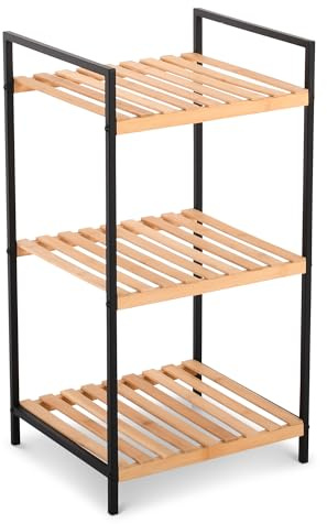 Raburg Kava Standregal, 3 Böden, Metall/Bambus, Schwarz/Holz | 3 Böden, Bambus, Metallrahmen, für Bad, Küche, Flur und Wohnbereich
