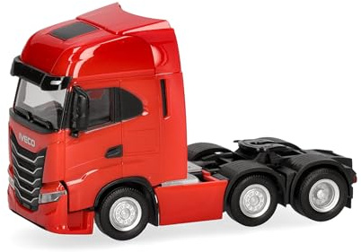 Herpa LKW Modell Iveco S-Way MY24 Zugmaschine 3achs (6x2), rot, Miniatur im Maßstab 1:87, Sammlerstück, Made in Germany, Kunststoff
