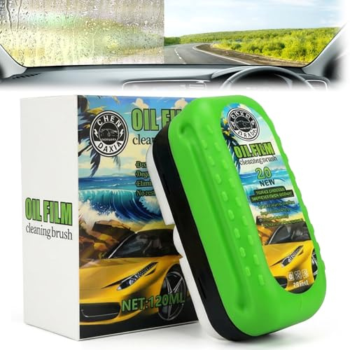 Car Window Cleaner, Automotive Oil Film Cleaning Brush for Car Glass Cleaner, 120ML Glass Emulsion Car Glass Oil Film Remover for Clear Vision, Windscreen Rearview and Mirror Cleaner