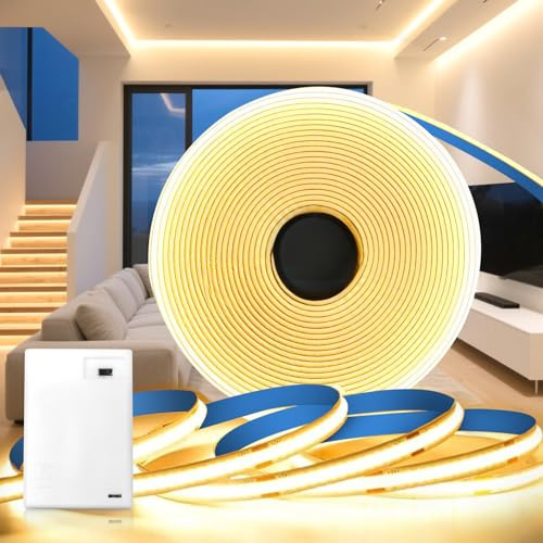 KSIBNW Battery Lights Strip COB, 2M LED Strip Light Battery Powered, Warm White 3000K Self-Adhesive Flexible LED Tape Lights 8mm Width for TV Bedroom Kitchen Cabinet Decor,(Battery not Included)