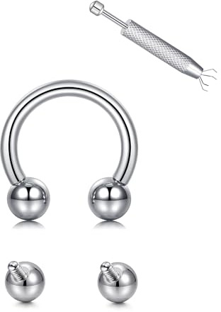 QSKISS Septum Piercing Prinz Albert Piercing Pa Piercing, 12G 10G 8G 6G 4G 2G 0G 00G Dicker Hufeisen Horseshoe Septum Piercing, Großer Piercing Ring mit Innenliegendem Gewinde und Ersatzkugeln