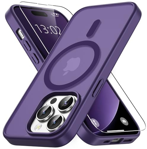 Vansdon Cover Magnetica per iPhone 14 Pro Max con 1 Pezzi Vetro Temperato | Viola Profondo, Compatibile con Magsafe, Protezione anticaduta di livello militare, Cover Traslucida Opaca Sottile Antiurto