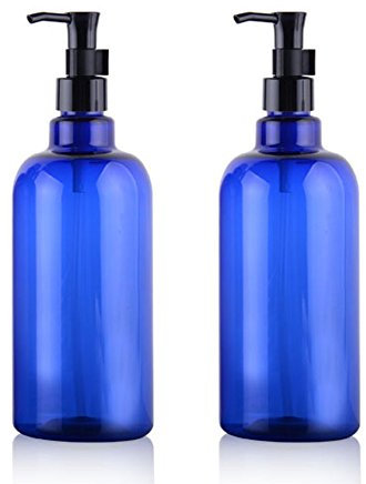 2PCS Bouteilles en Plastique de 500 ML avec des Pompes Noires Maquillage Haut de Gamme cosmétique Bain Douche Articles de Toilette des contenants de Liquide Accessoires de Voyage (Bleu)